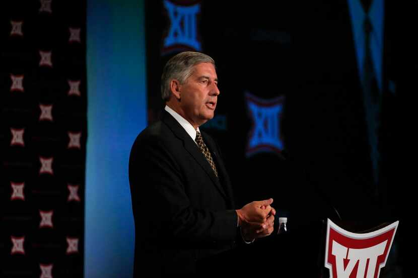 Jul 20, 2015; Dallas, TX, USA; Big 12 commissioner Bob Bowlsby speaks to the media during...
