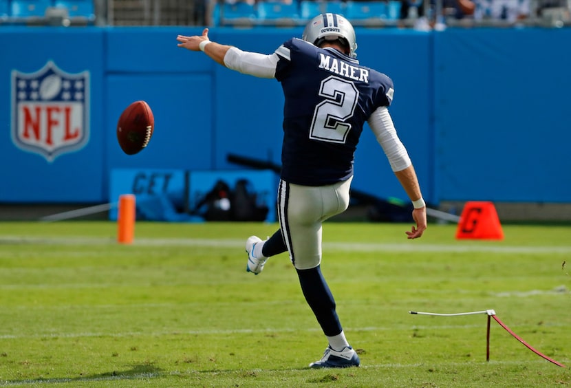 Dallas Cowboys kicker Brett Maher (2) is pictured during pregame warmups during the Dallas...