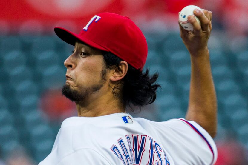 Yu Darvish pitches during the first inning of their game against the Seattle Mariners on...
