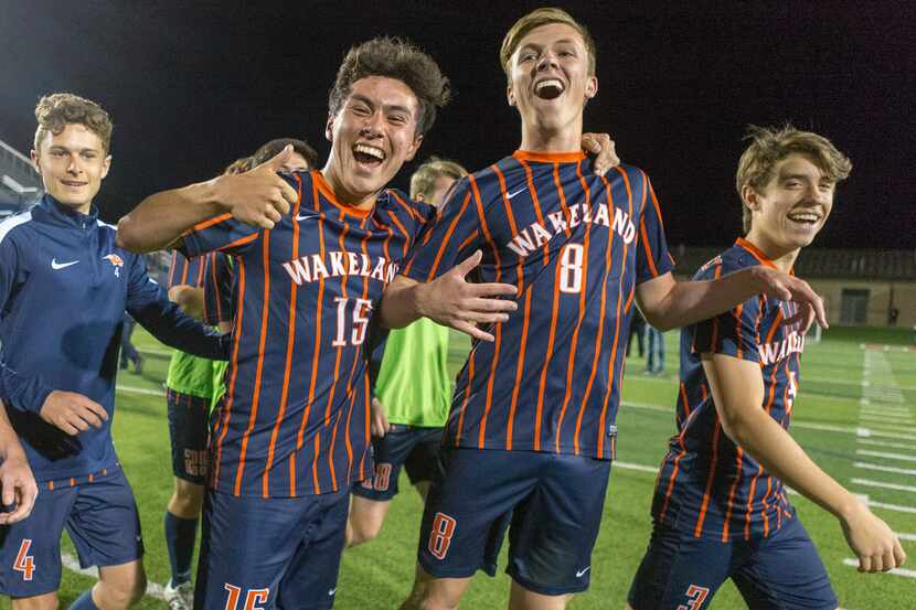 Frisco Wakeland's Landon Smith (4), Bryson Bezdek (15), Nick Lehrer (8) and Alex Wing (3)...