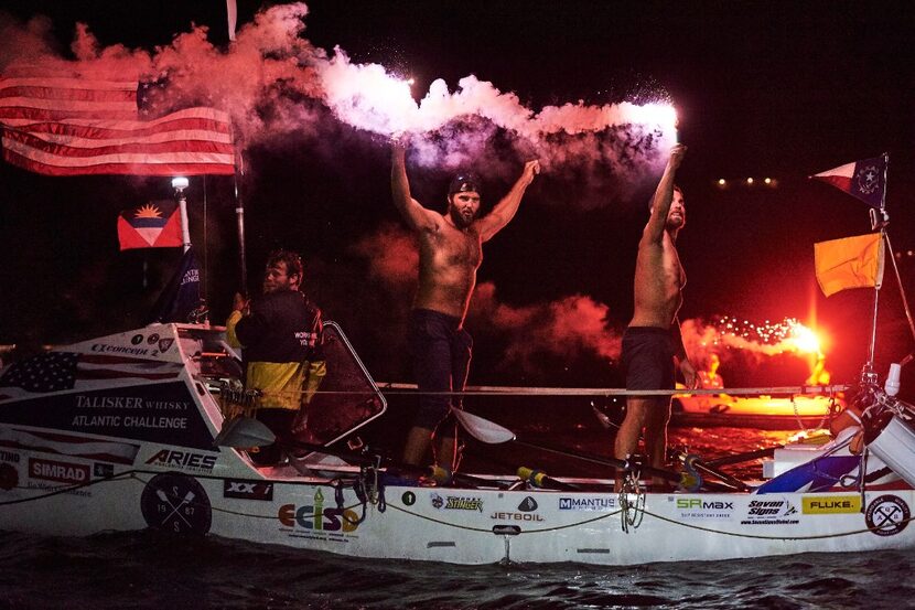 American Oarsmen, a trio from Texas, at the end of the Talisker Whisky Atlantic Challenge....