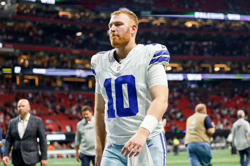 Dallas Cowboys quarterback Cooper Rush (10) walks off the field following a game against the...