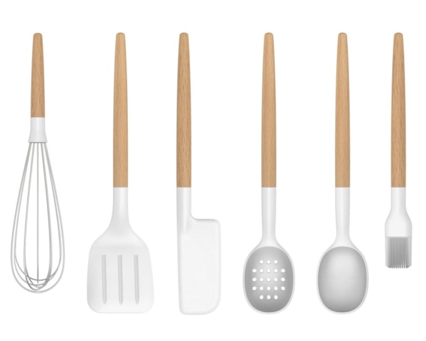 Universal Expert Collection tools by Sebastian Conran, crafted with silicone and beech wood,...