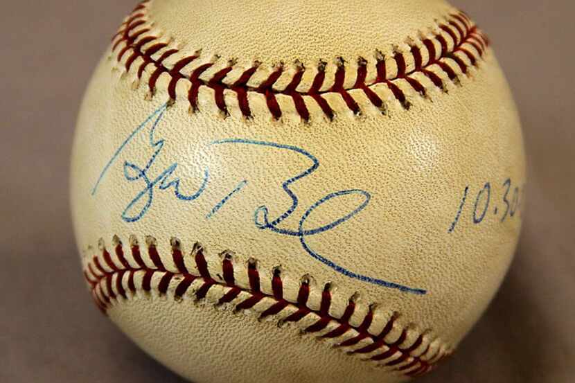 The baseball used by then-President George W. Bush to throw out the First Pitch of Game 3 of...