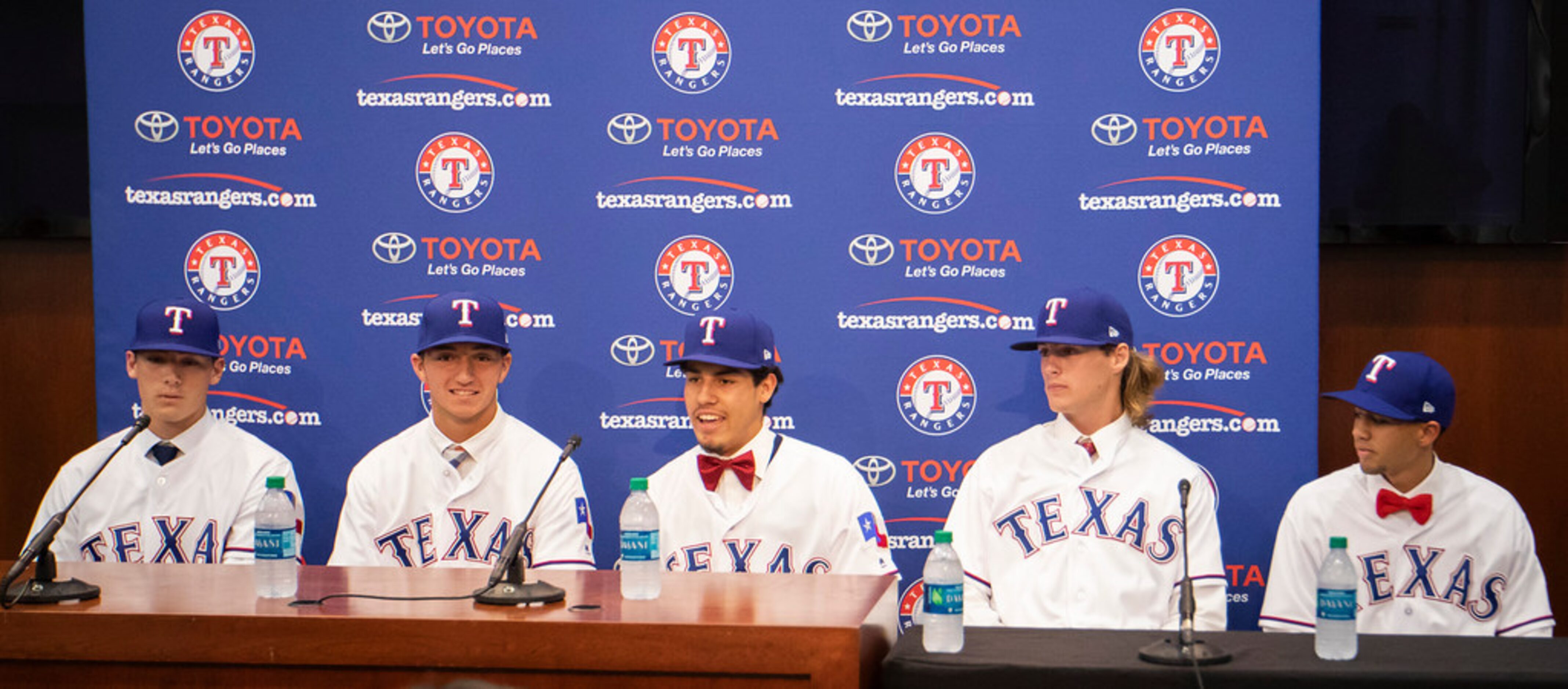 From left, Texas Rangers 1st round pick, pitcher Cole Winn of Orange Lutheran (CA) High...