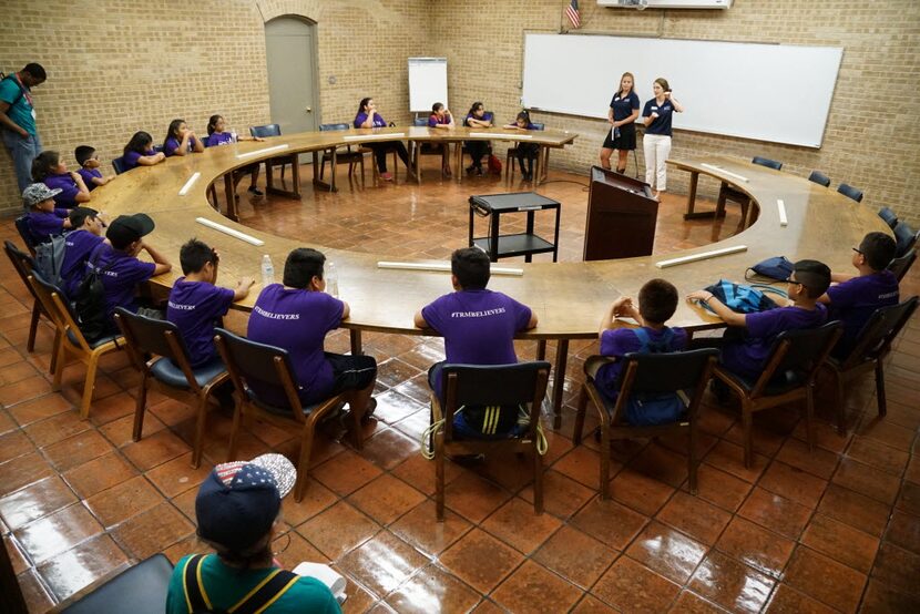 Trinity River Mission students hang out in the Gorman Lecture Hall during a tour at the...