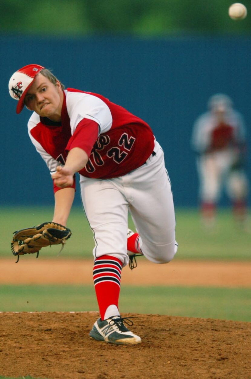 Argyle's Drew Gooch (22) on the mound against Melissa, Thursday, May 16, 2013, in Frisco, TX.