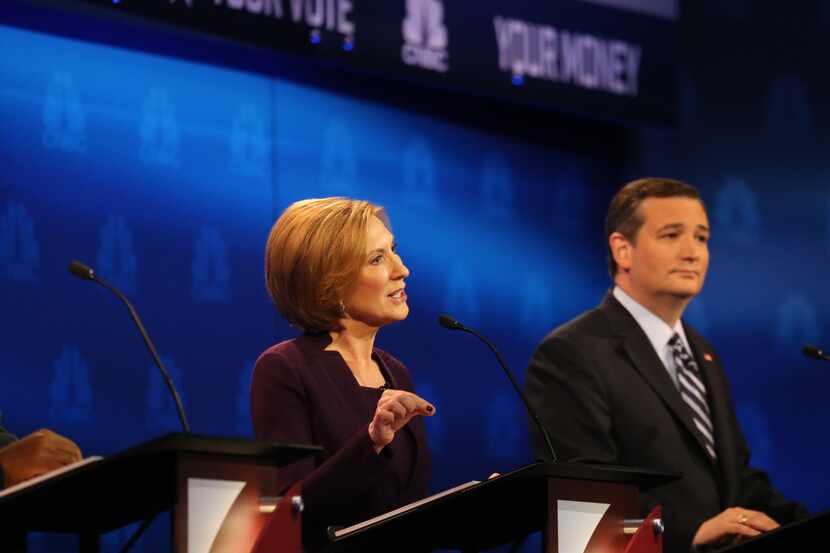 Carly Fiorina and Ted Cruz participated in the Republican debate in Boulder, Colo., on Oct....