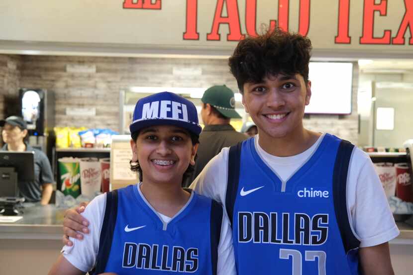 Devan Shah, 14, and brother Krish Shah, 15, pose for a photo before Game 3 of the NBA...