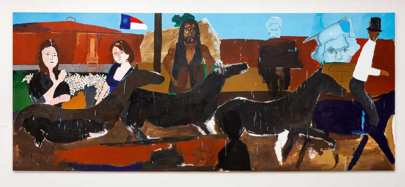 The epic painting "Ancestors of Ghenghis Khan with Black Man on horse" (2015-17) by Henry...