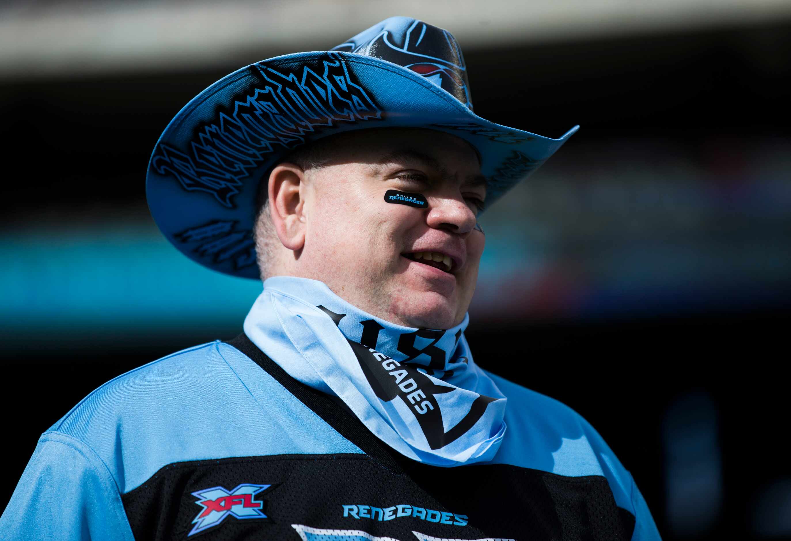 Dallas Renegades fan Tom Warfield of Fort Worth smiles as he waits for players to enter the...