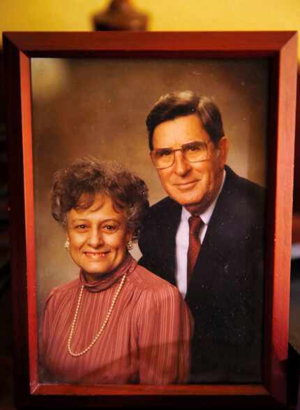 A portrait photo of Catherine and Chester Hollingsworth sits in his bedroom at his home in...