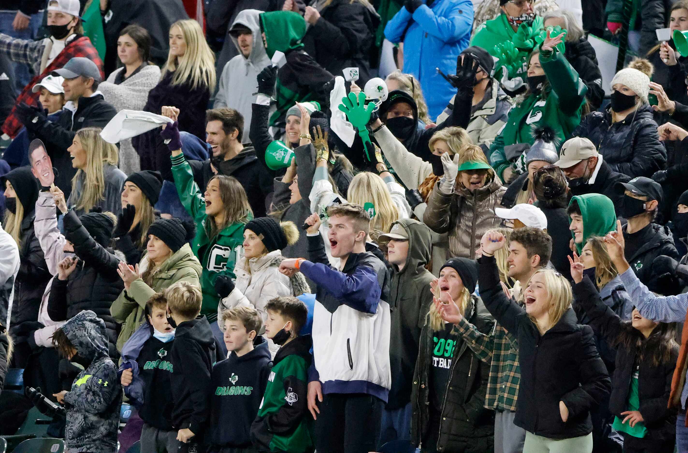 Southlake fans cheer during the Class 6A Division I state high school football semifinal...