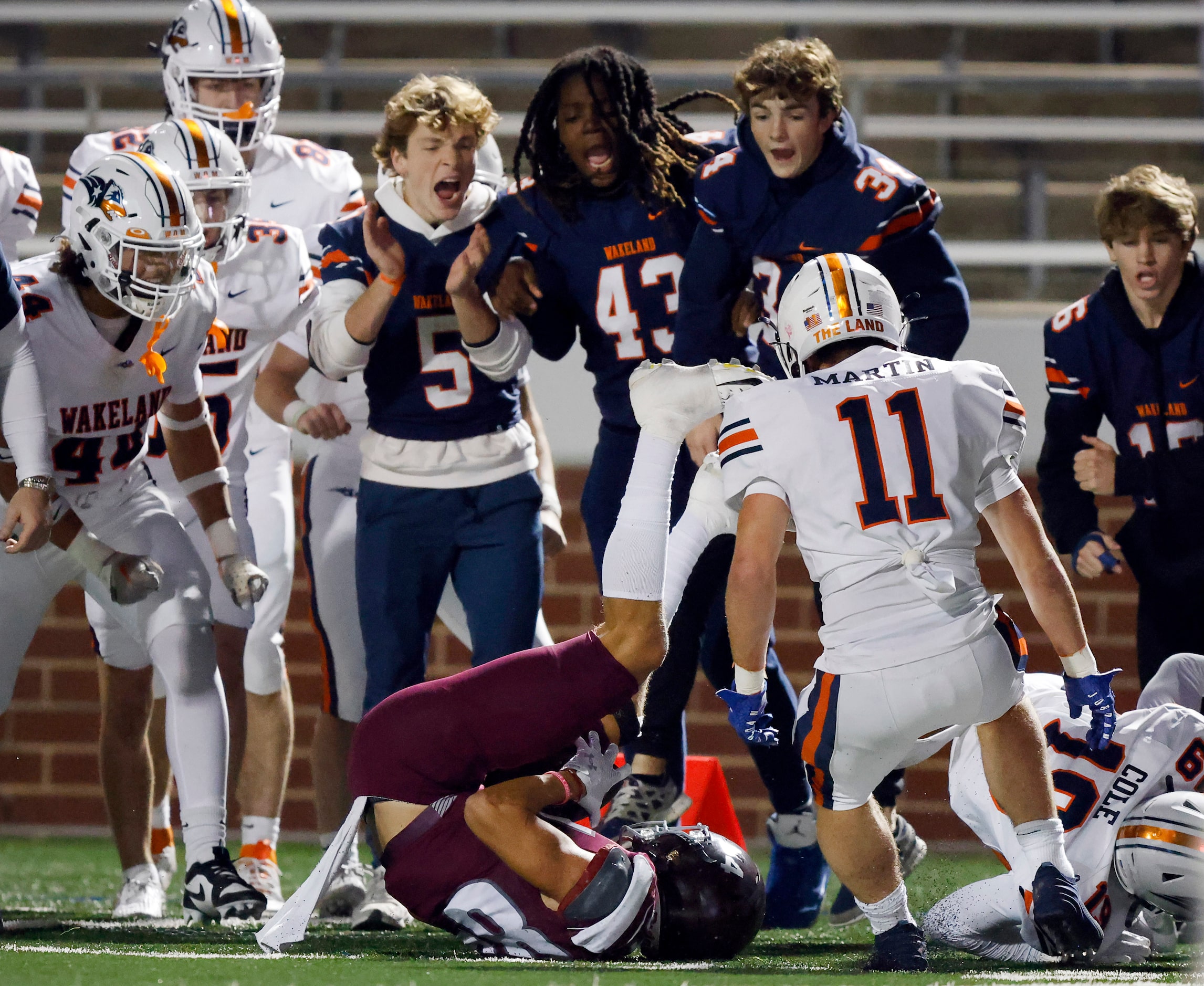 Mansfield Timberview wide receiver AJ Moore (84) comes up short on fourth down, much to the...