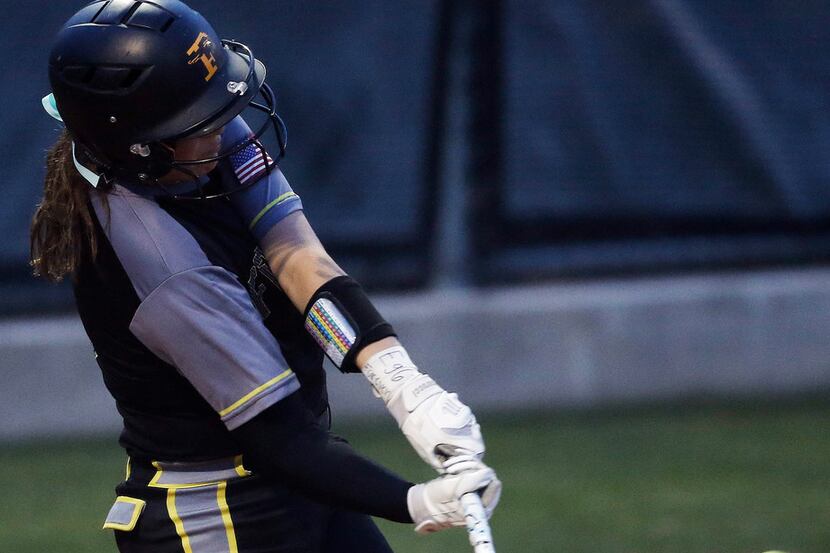 Forney sophomore Savanna DesRochers hits a three-run double during last Thursday's 12-1 win...