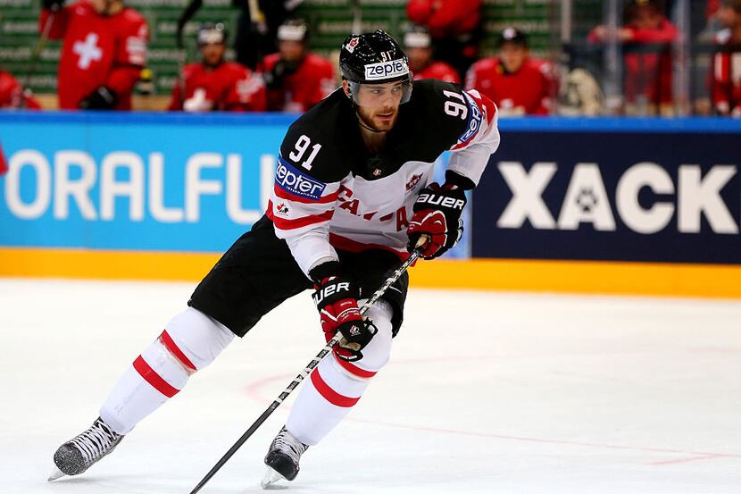 PRAGUE, CZECH REPUBLIC - MAY 10:  Tyler Seguin of Canada skates against Switzerland during...