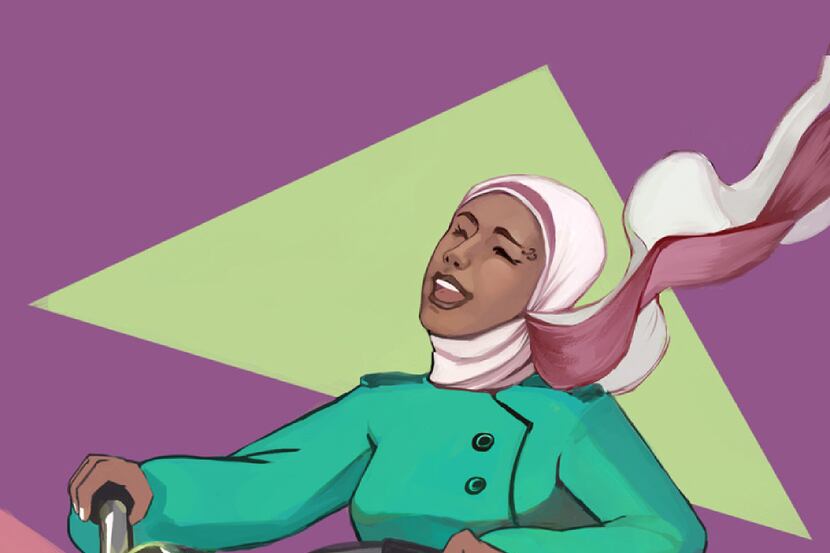 Muslim Woman Riding Bike is an illustration by Fahmida Azim, who is doing a book with Seema...