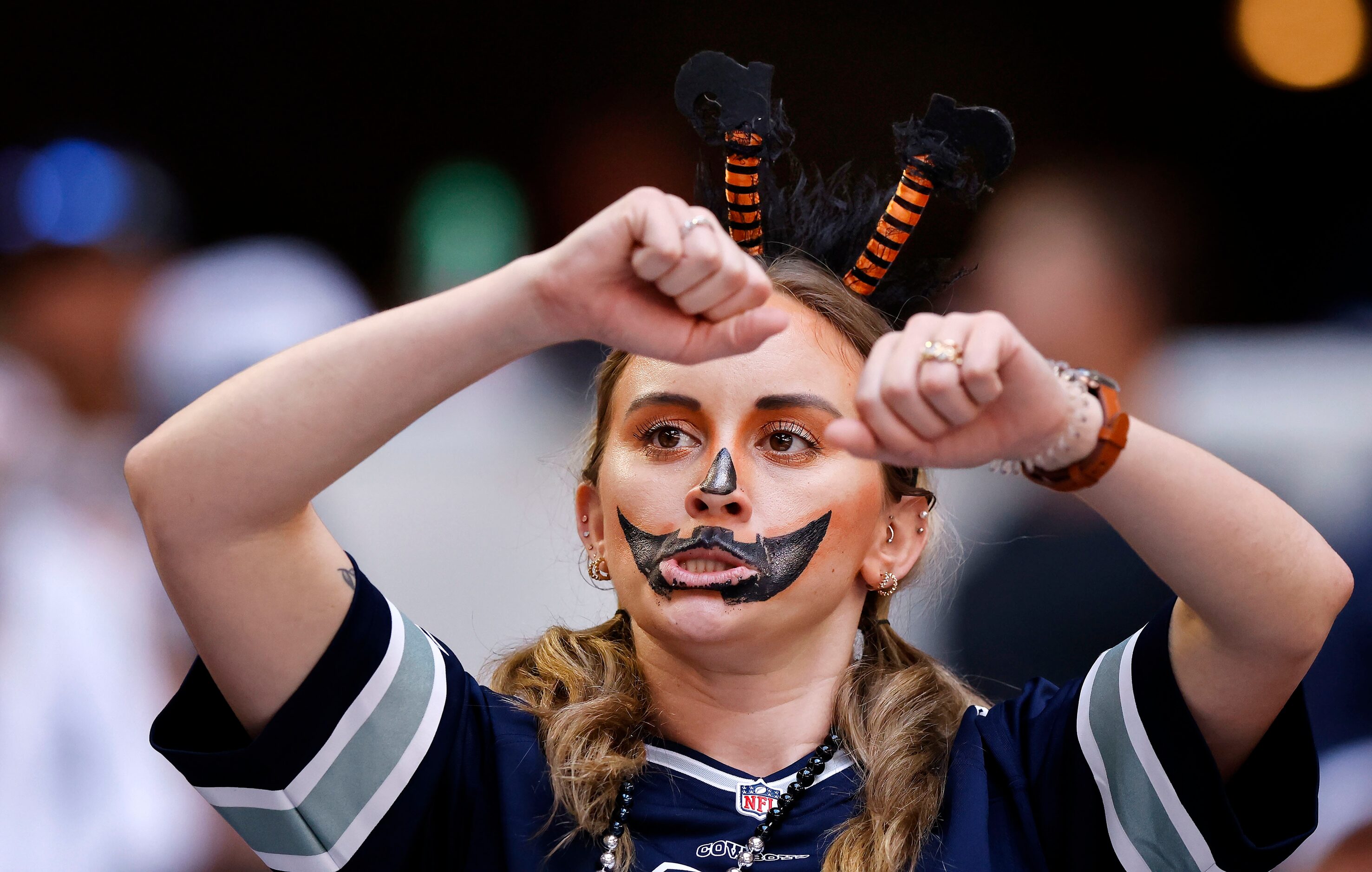 A Dallas Cowboys fan dressed the part for Halloween during the Chicago Bears game at AT&T...