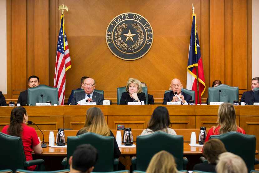 The Texas Senate, whose budget writers are shown at a Feb. 25 hearing, is proposing to spend...