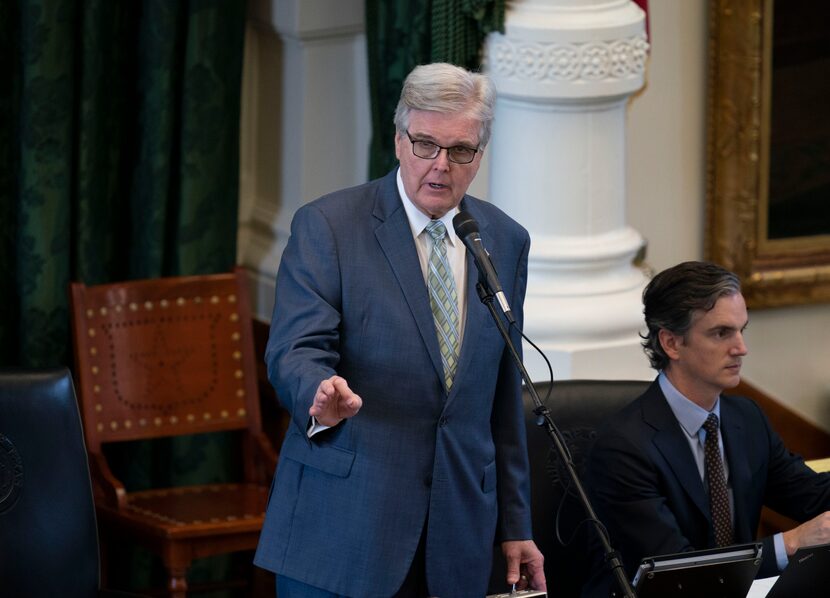 Lt. Gov. Dan Patrick, R-Houston, listens to debate on HB 1927 on the Senate floor on...