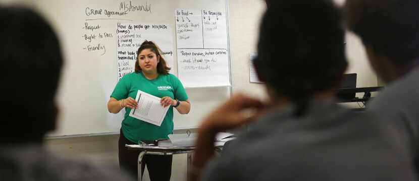 Amanda Mendoza talked with students last year during a sex education class for kids in...
