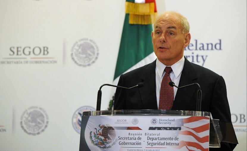 U.S. Homeland Security Secretary John Kelly speaks during a press conference at the Interior...