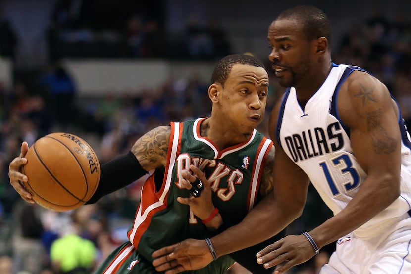 Monta Ellis of the Milwaukee Bucks at American Airlines Center on February 26, 2013 in...