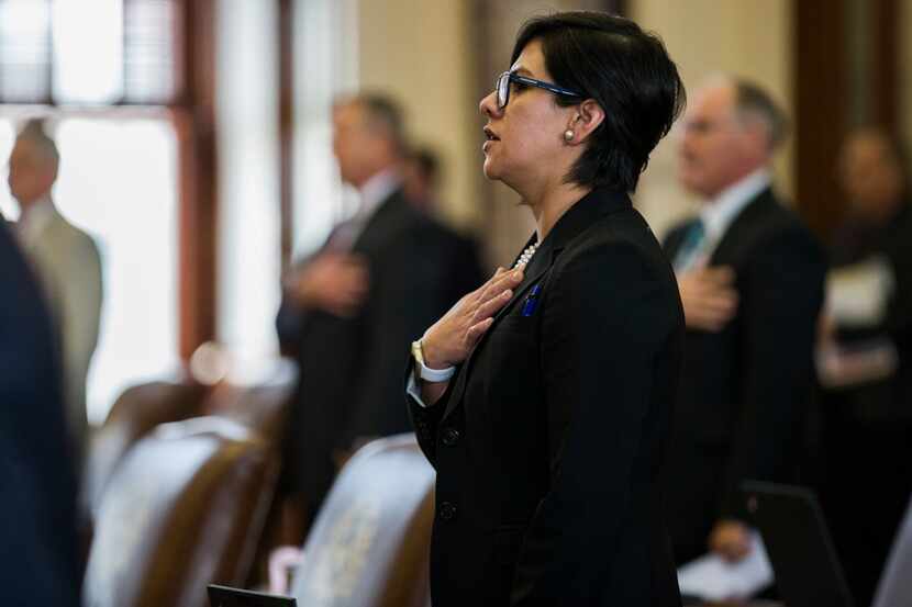State Sen. Jessica González, D-Dallas, recites the Pledge of Allegiance on the third day of...