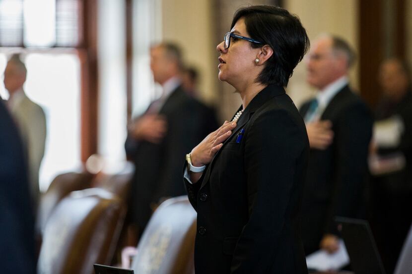 State Sen. Jessica Gonzalez recites the Pledge of Allegiance  on the third day of the 86th...