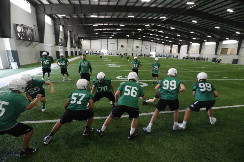 Indoor practice facilities at Southlake Carroll High School in Southlake, Texas on Aug. 10,...