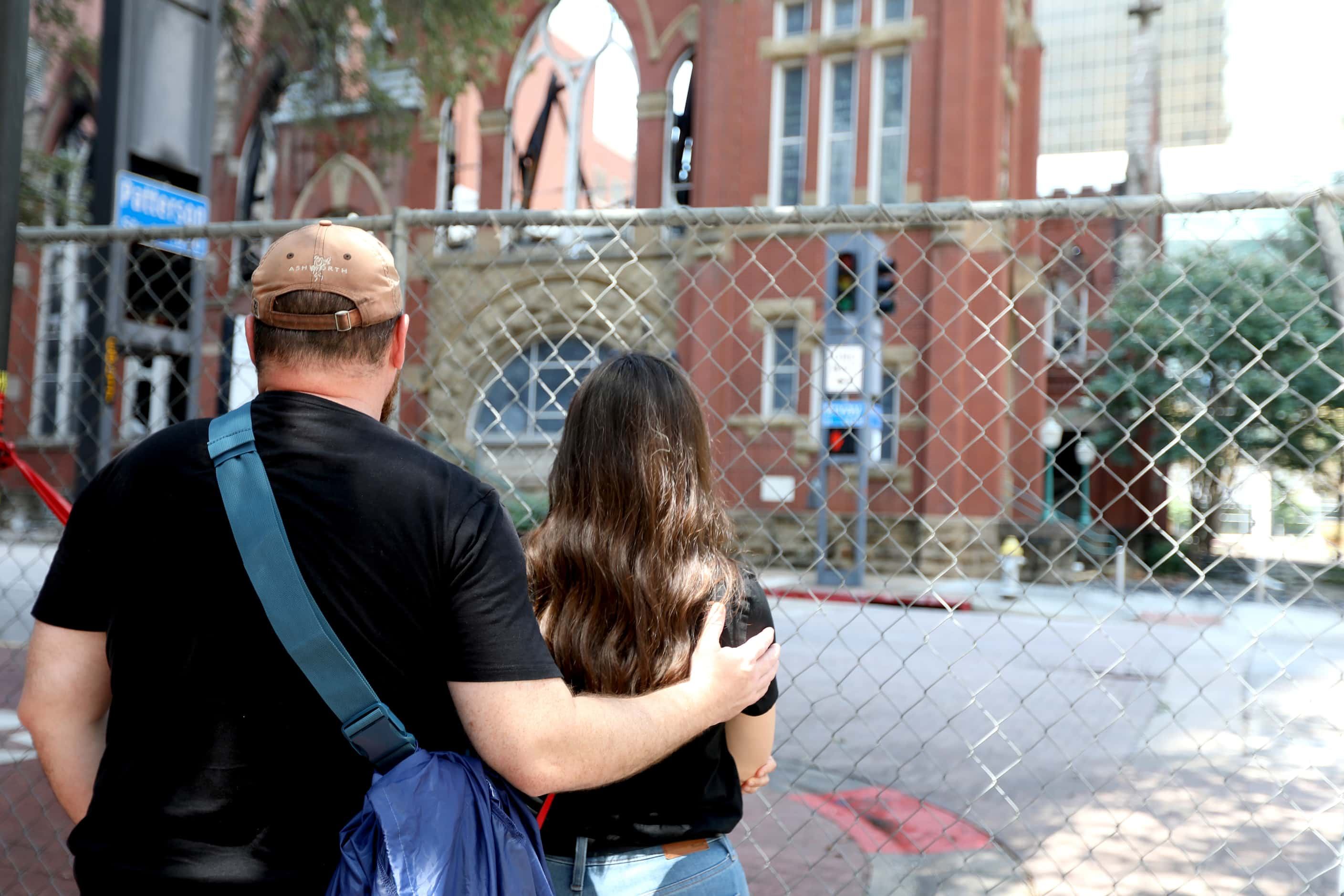 People look at the destruction at First Baptist Church in Dallas, Sunday, July 21, 2024. A...