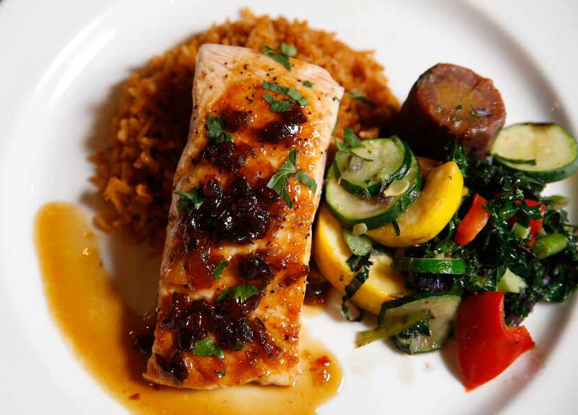 Mango jalapeño glazed salmon dish at Daylight Golf on Thursday, January 21, 2021in...