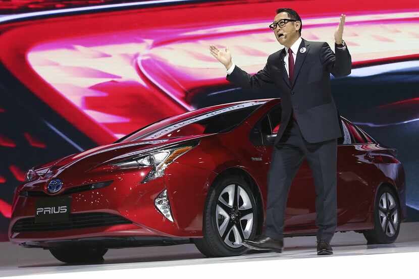 In this Wednesday, Oct. 28, 2015 file photo, Toyota Motor Corp. President Akio Toyoda speaks...