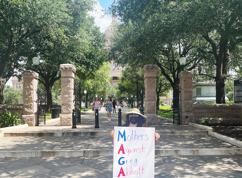 Austin mother Nancy Thompson during her one-woman protest at the Texas Capitol on Aug. 6, 2021.