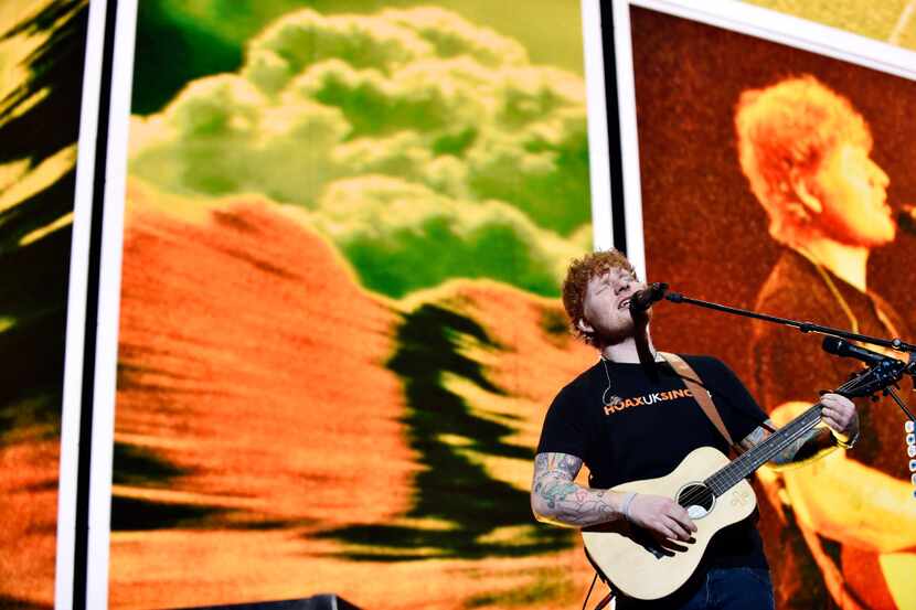 Ed Sheeran performs at the American Airlines Center in Dallas, Friday evening, Aug. 18, 2017. 