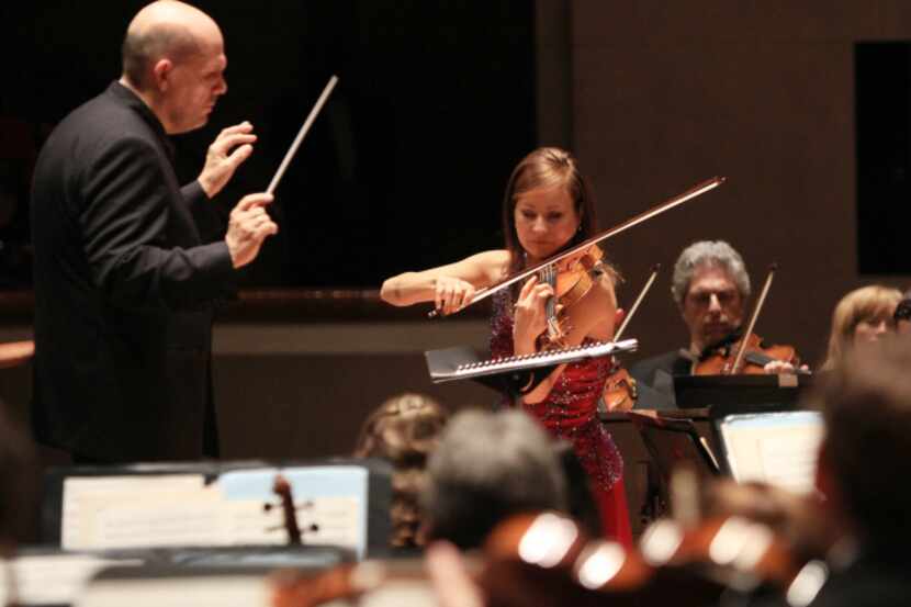 Violinist Arabella Steinbacher, with conductor Jaap Van Zweden and the Dallas Symphony...