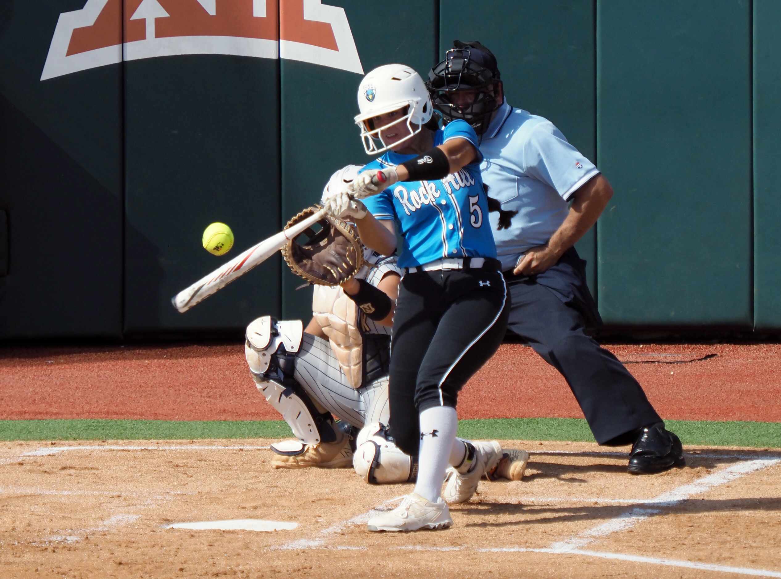 Prosper Rock Hill batter Katerina Luna hits the ball against Montgomery Lake Creek in the...