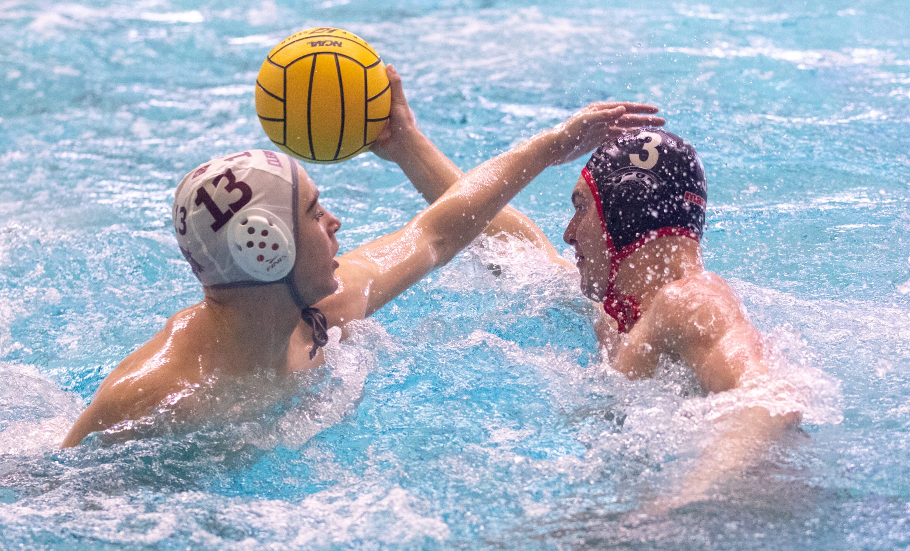 Clear Creek attacker Keith Remington pressures Flower Mound Marcus utility Asher Brunner...