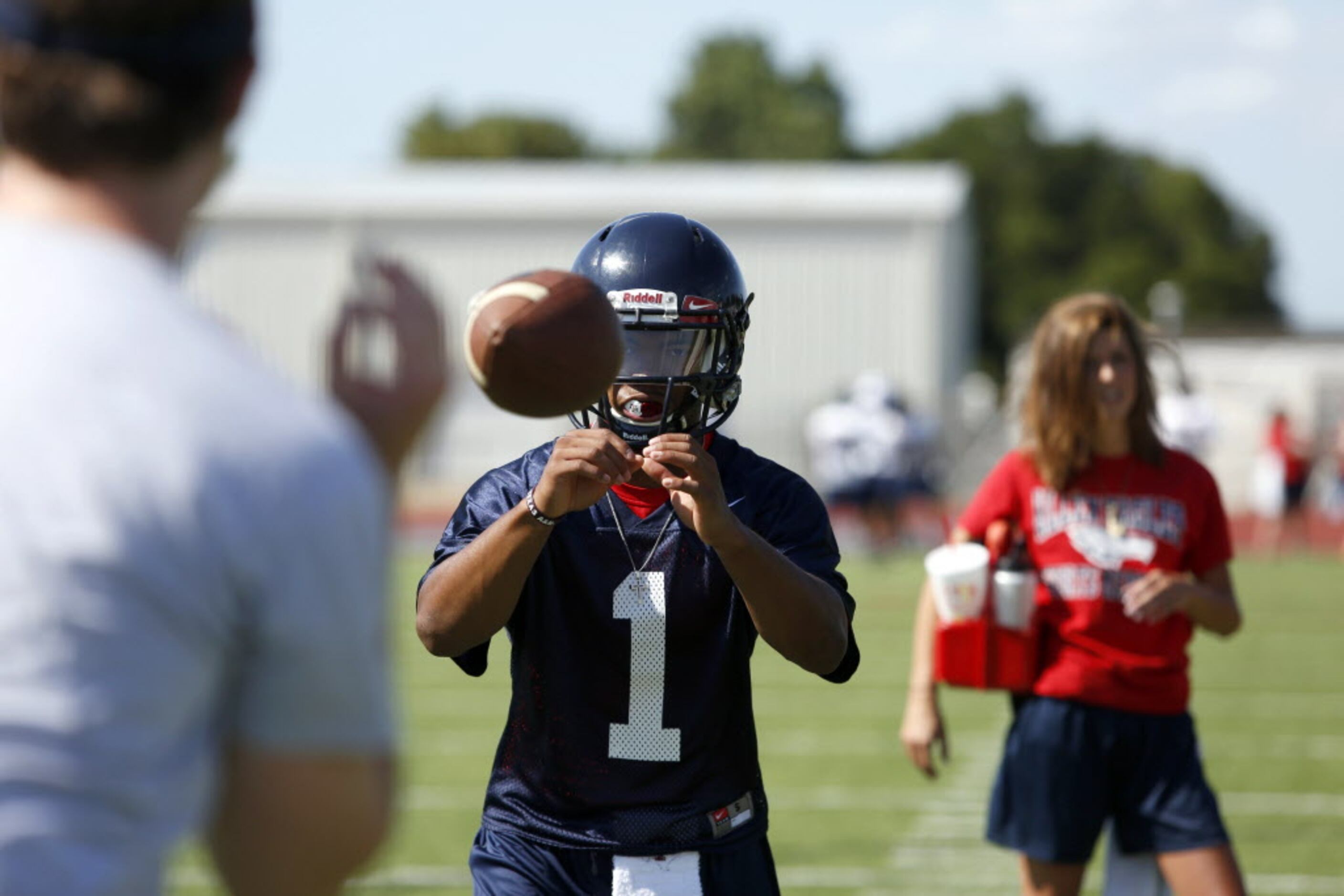Quarterback Kyler Murray during first day of football practice for defending state champion...