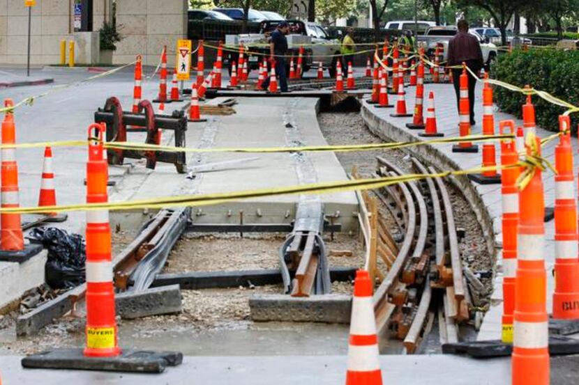 
Track construction continued last week at Federal and St. Paul streets in downtown Dallas.



