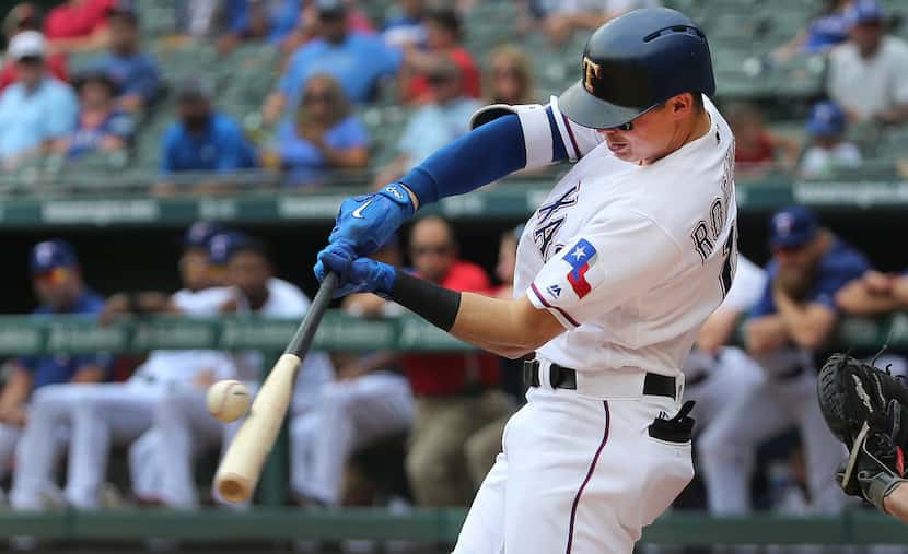 Texas Rangers third baseman Drew Robinson (18) is pictured during the Houston Astros vs. the...