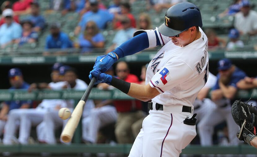 Texas Rangers third baseman Drew Robinson (18) is pictured during the Houston Astros vs. the...