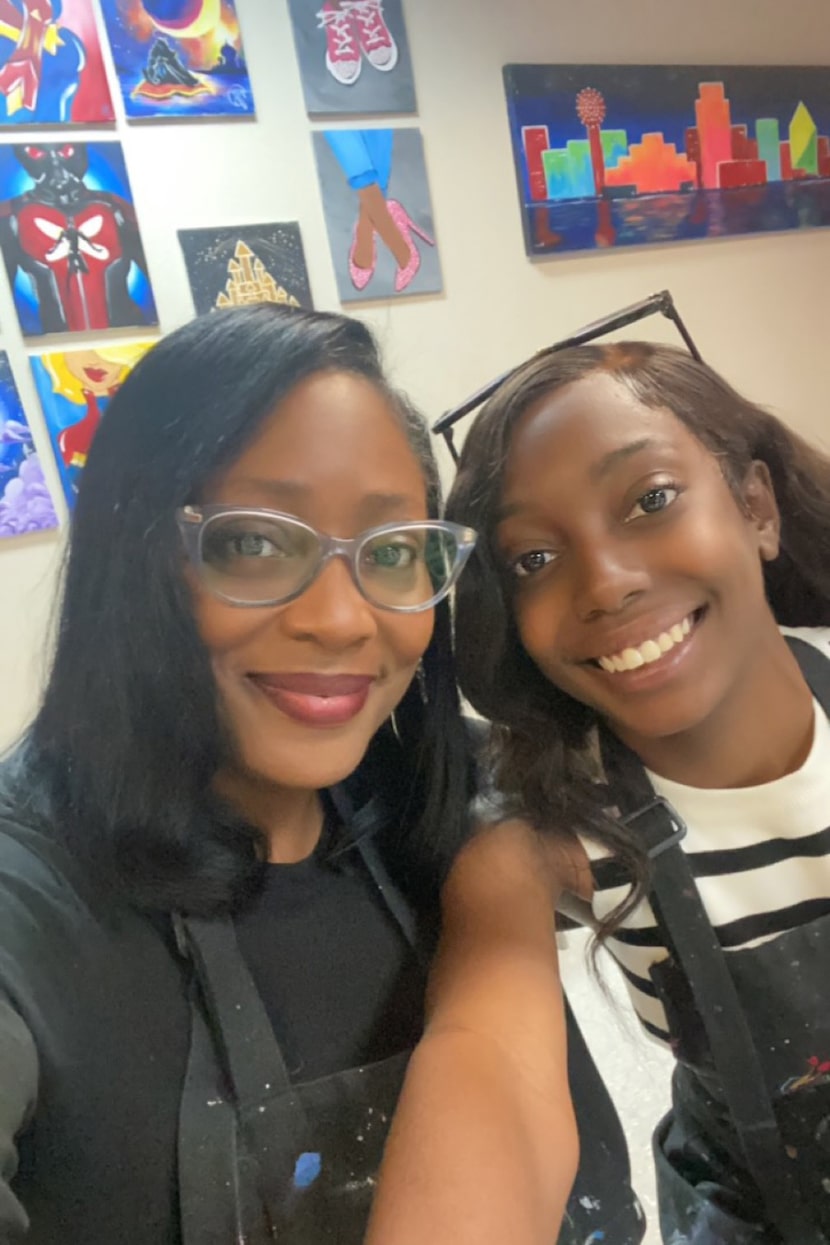 Wennita Reed (left) and her daughter, Kendall, during an excursion to Painting with a Twist...