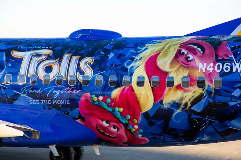 Southwest Airlines' new Trolls-themed plane to promote the upcoming movie Trolls: Band...