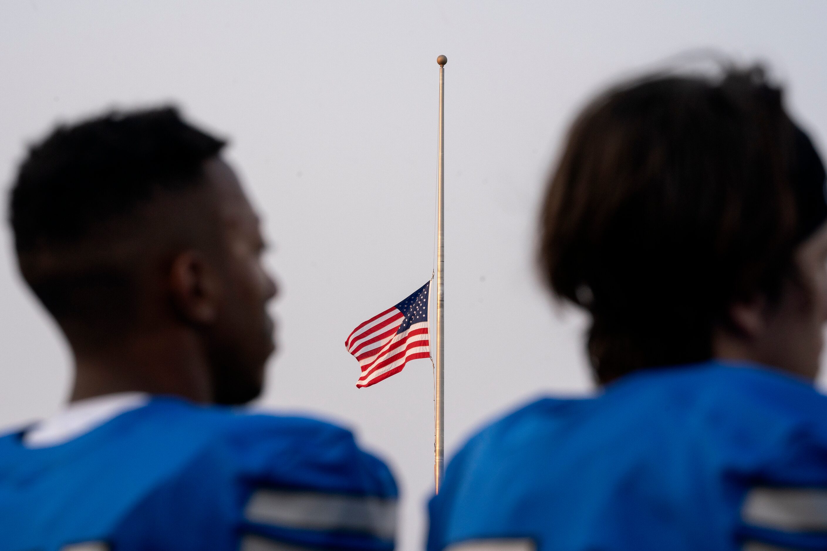 The American flag flies at half staff to commemorate the 20th anniversary of the 9/11...