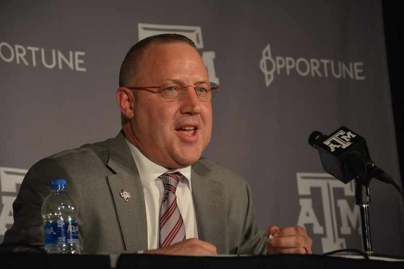 New Aggies basketball head coach Buzz Williams speaks after he was officially welcomed...