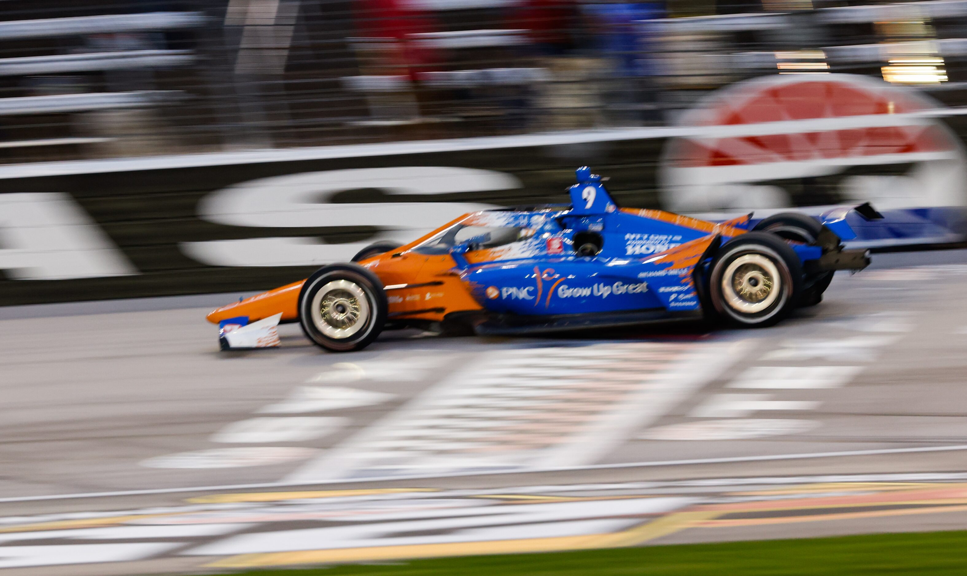 Scott Dixon (#9) crosses the finish line winning the IndyCar Genesys 300 race at Texas Motor...