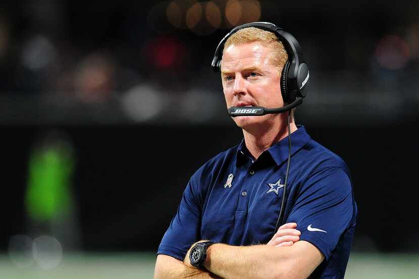 ATLANTA, GA - NOVEMBER 12: Head coach Jason Garrett of the Dallas Cowboys looks on during...