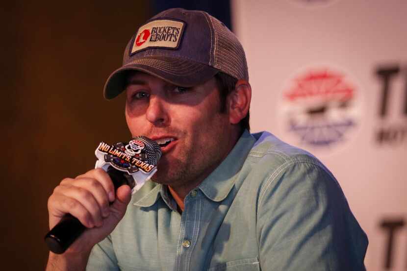 Country music singer Casey Donahew speaks during Texas Motor Speedway's Media Day event at...