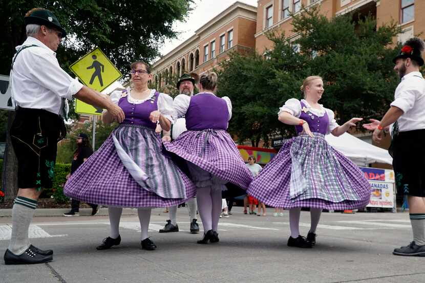 Dancers perform at the 2nd Annual Oktoberfest at Frisco Square in Frisco, Texas on Saturday,...